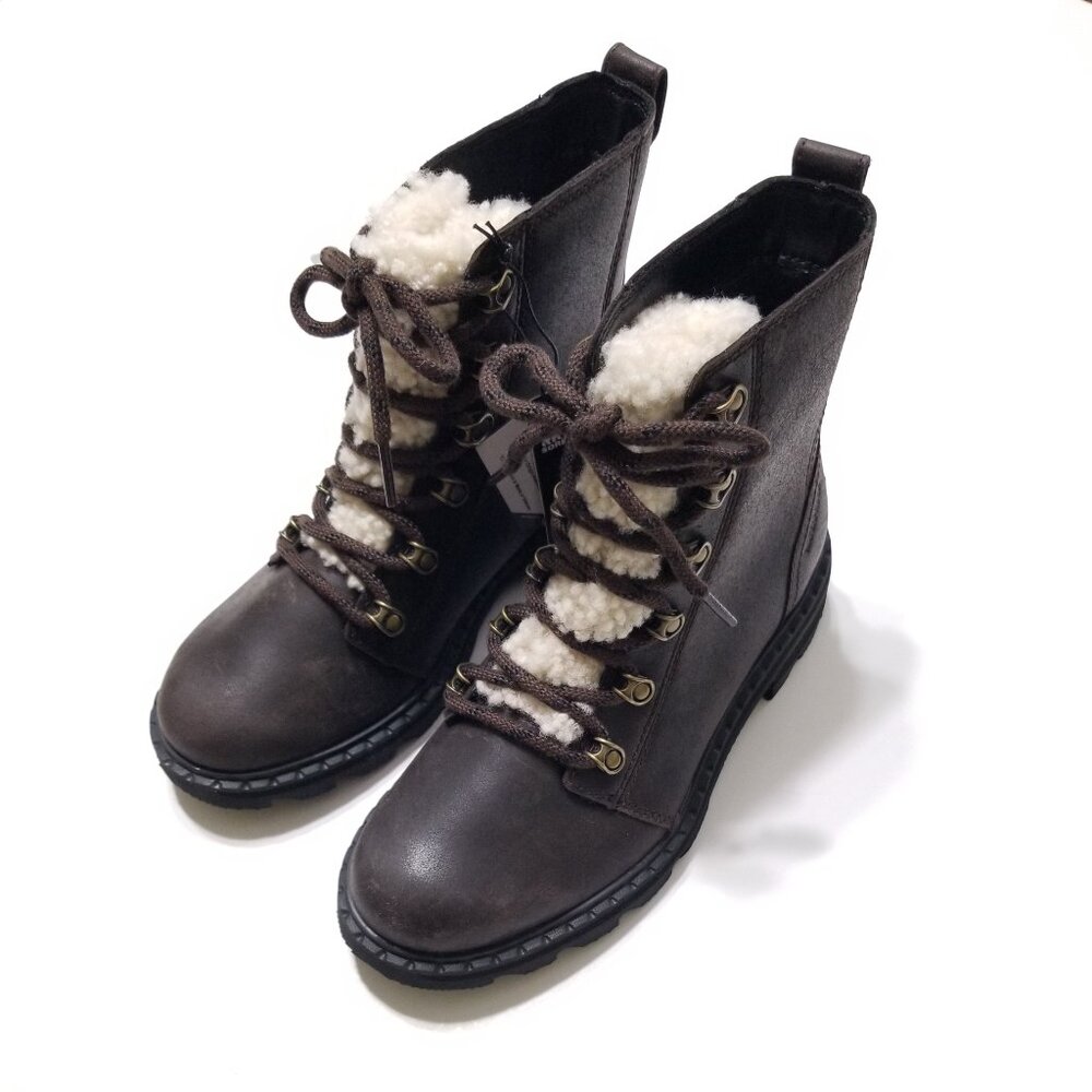 NWOB Sorel Lennox Lace Cozy Waterproof Winter Boots in Blackened Brown Sz 6.5, 7